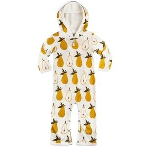 MilkBarn Pear 3 6 Mos Organic Cotton Longall Outfit Hooded Beige White Girl